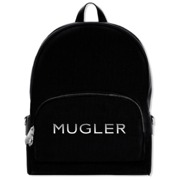 Mugler Handbags - NEW Mugler Black Neoprene Backpack with Silver Tone Accents + Logo